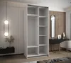 An open wardrobe with shelves and a hanging rod, set in a modern bedroom. Produktbild-Vorschau