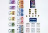 A collection of play money, coins, a credit card, and shopping receipts arranged on a white background. Produktbild-Vorschau