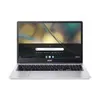 A silver Acer Chromebook laptop is shown from the front, open with the screen displaying a colorful wallpaper and a search bar. Produktbild-Vorschau