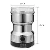 A stainless steel electric grinder with dimensions indicated. Podgląd zdjęcia produktu