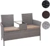 A poly-rattan bench with a central table and cushions, shown against a white background. Anteprima dell’immagine prodotto