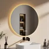 A modern bathroom with a round LED mirror above a sink. Produktbild-Vorschau
