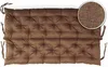 A brown tufted bench cushion is shown from a top-down perspective against a white background. A circular inset in the upper right corner provides a close-up view of the fabric texture. Produktbild-Vorschau