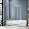 A shower screen is installed over a bathtub in a bathroom. Produktbild-Vorschau