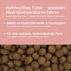 A pink background with text describing the product's features, followed by a close-up of dog food kibble. Produktbild-Vorschau