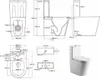 Technical drawings and a photograph of a toilet. Produktbild-Vorschau