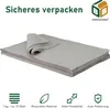 A stack of gray packing paper is shown, with text and icons at the top and bottom. Produktbild-Vorschau