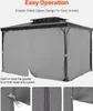 A gray gazebo with curtains closed, showing a close-up of the zipper. Produktbild-Vorschau