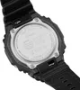 The back of a black Casio G-Shock watch is shown, with detailed text and logos visible on the metal casing. Podgląd zdjęcia produktu