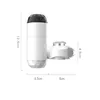 A white kitchen faucet water heater with dimensions indicated. Produktbild-Vorschau