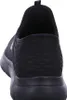 A close-up rear view of a black sneaker. Voir les images du produit