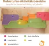 A wooden hamster cage interior with multiple levels and colored platforms. Náhľad obrázku produktu