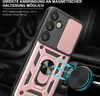 A close-up of a phone case with a ring holder and camera cover, shown attached to a magnetic car mount. Produktbild-Vorschau