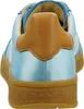 The back view of a blue sneaker with brown accents. Produktbild-Vorschau