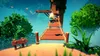 A video game scene with characters on a wooden bridge suspended between trees. Produktbild-Vorschau