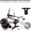 A close-up view of a Kinderkraft 3-in-1 trike, showing its folding mechanism and handlebars. The image includes text and diagrams illustrating its features. Produktbild-Vorschau
