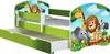 A children's bunk bed with a pull-out trundle, decorated with cartoon jungle animals. Produktbild-Vorschau