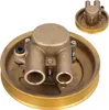 A brass raw water pump with a pulley attached, shown against a white background. A smaller, similar pump is visible in the upper right corner. Voir les images du produit