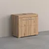 A wooden cabinet with two doors on the bottom and a drawer on top, placed against a light gray wall. Produktbild-Vorschau