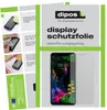 A collage of images showing instructions for applying a screen protector and a product shot of a phone with a screen protector. Produktbild-Vorschau