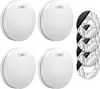 Four white smoke detectors and a stack of adhesive mounting pads are arranged on a white background. Produktbild-Vorschau