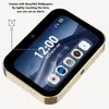 A close-up marketing image of a small digital device, likely a smartphone or smart device, displaying the time and app icons on its screen. Produktbild-Vorschau