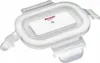 A clear studio shot of a clear plastic lid with a white insert and red text. Náhled obrázku produktu