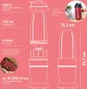 Diagram and lifestyle shot of a blender and its components, with measurements and feature callouts. Podgląd zdjęcia produktu