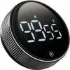 A digital kitchen timer with a black face and a textured silver rim. Podgląd zdjęcia produktu