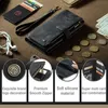 A flat lay of a black wallet phone case with various accessories and coins. Produktbild-Vorschau