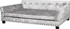 A silver crushed velvet pet sofa with a tufted back and studded trim. Podgląd zdjęcia produktu