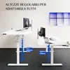 Two white electric standing desks shown in a modern office setting with adjustable height indicators. Anteprima dell’immagine prodotto