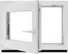 A white casement window is shown, with one pane open. Produktbild-Vorschau