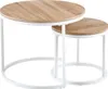 Two nesting round coffee tables with wooden tops and white metal frames against a white background. Voir les images du produit