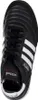 A top-down view of a black Adidas soccer shoe with white stripes and red accents. Podgląd zdjęcia produktu