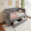 Letto imbottito 90x190 cm grigio, rivestito in velluto, con Anteprima dell’immagine prodotto 5