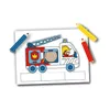 A coloring page of a fire truck with coloring pencils. Produktbild-Vorschau
