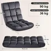 A floor chair shown in two configurations with dimensions and weight capacities indicated. Podgląd zdjęcia produktu