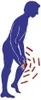 A blue silhouette of a person bending over and holding their knee, with red lines radiating from the knee area, suggesting pain or inflammation. Produktbild-Vorschau