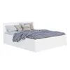 A white bed with a striped comforter and pillows, set against a white background. Produktbild-Vorschau