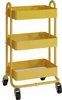A yellow three-tiered rolling cart on a white background. Voir les images du produit