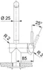 Technical drawing of a faucet with dimensions and angles. Podgląd zdjęcia produktu