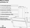 Diagram showing the contents and dimensions of a kitchen hood. Produktbild-Vorschau