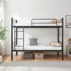 A black metal bunk bed with white mattresses and pillows in a room with a plant and a framed picture on the wall. Anteprima dell’immagine prodotto