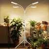 A white LED grow light stand with multiple adjustable arms and lights, illuminating several potted plants indoors. Produktbild-Vorschau