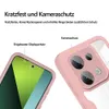 Close-up views of a pink phone case highlighting its features like scratch resistance and camera protection. Produktbild-Vorschau