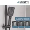 A dark gray shower head is shown attached to a shower arm, with three inset images demonstrating different spray patterns. Anteprima dell’immagine prodotto