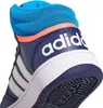 Close-up view of the heel and sole of a blue Adidas Hoops 3.0 Mid K children's sports shoe. Produktbild-Vorschau