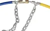 A close-up view of a snow chain connection point, showing metal chains and colored cables. Podgląd zdjęcia produktu