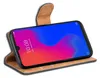 A smartphone in a brown flip case, displayed at an angle. Produktbild-Vorschau